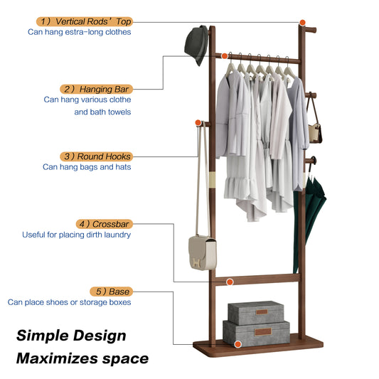 Coat Racks Solid Wood Hanger 23.6x 11x71in Solid Environmental Protection Easy To Assemble Beautiful Can Be Placed In The Bedroom Entrance Living Room   Walnut