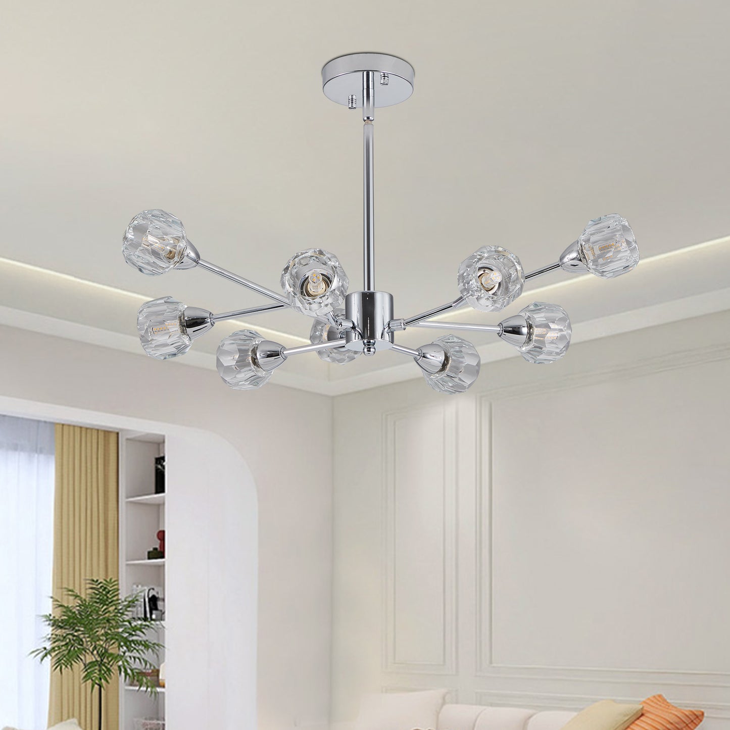 28  Modern Crystal Chandeliers, 9 Lights Chrome Chandelier For Living Room Bedroom, Dining Room Chandelier Over Table, Kitchen Light Fixtures Bulbs Not Included