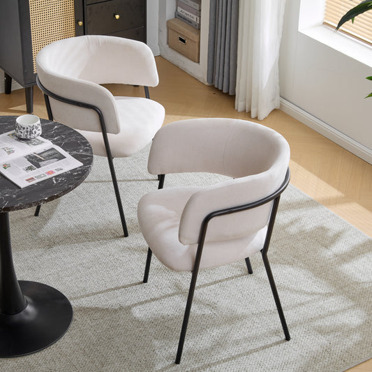 Modern Upholstered Arm Dining Chair Set Of 2-Beige