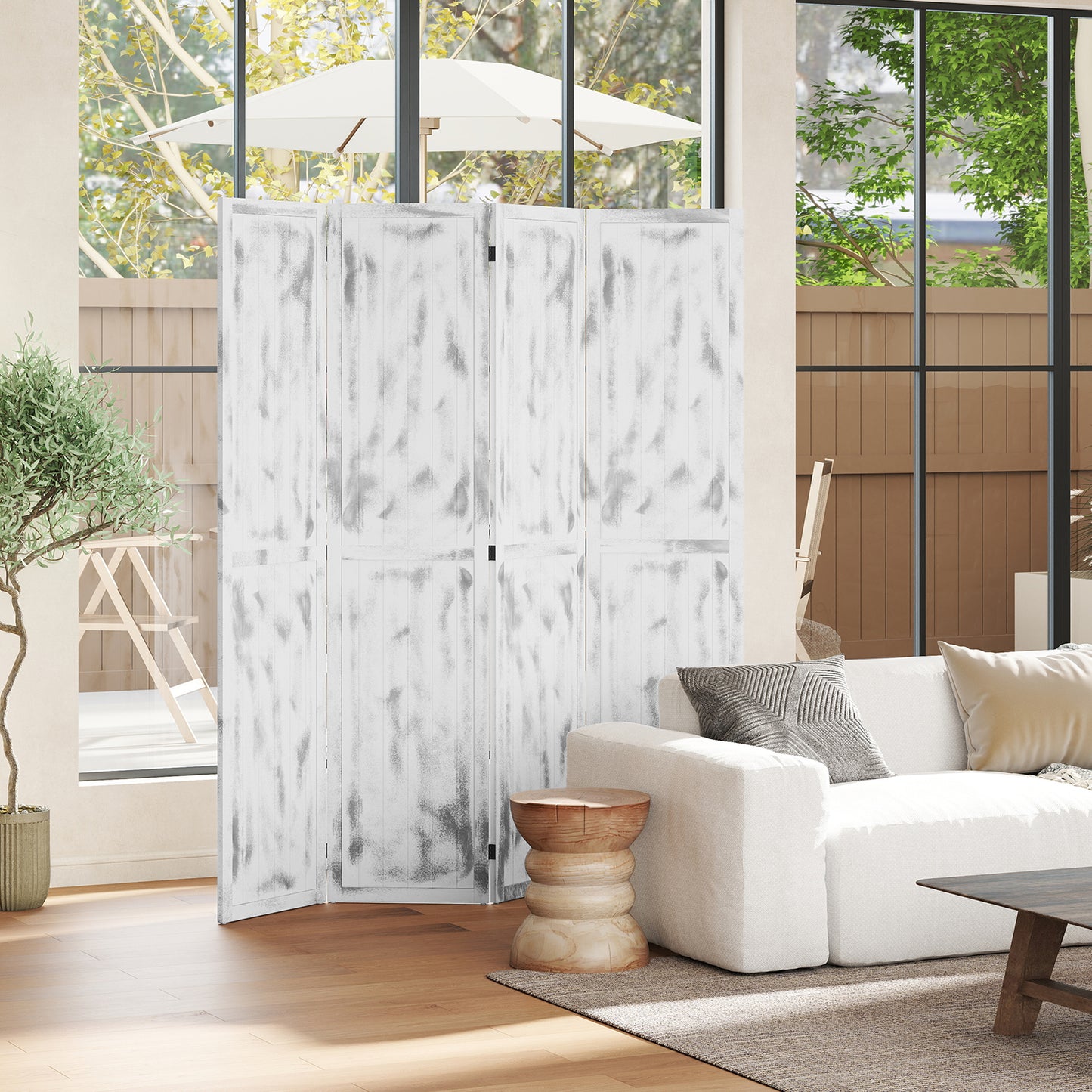 Screen Divider Room Divider Screen With Foldable Design For Indoor Bedroom Office 5.5' Rustic White