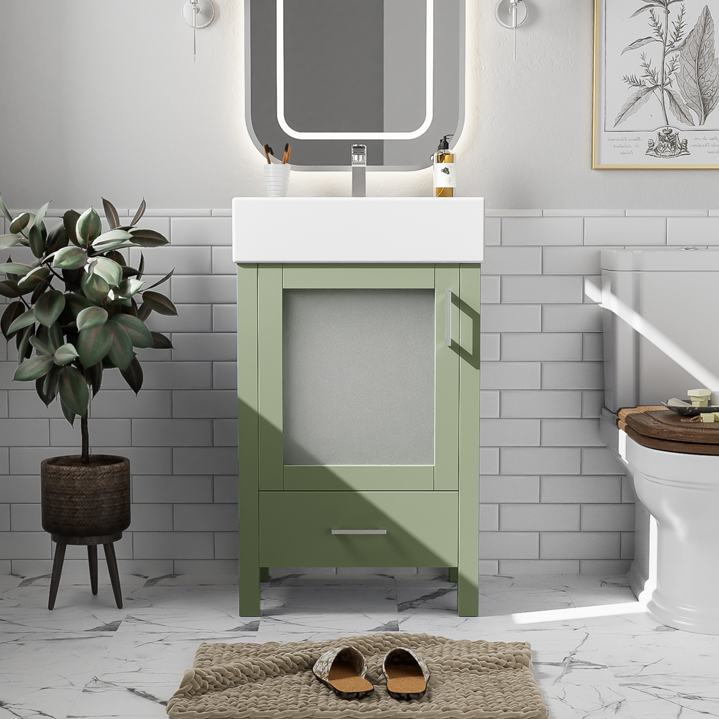 20-Inch Bathroom Vanity With Ceramic Sink And Ample Storage - Ideal For Small Bathrooms