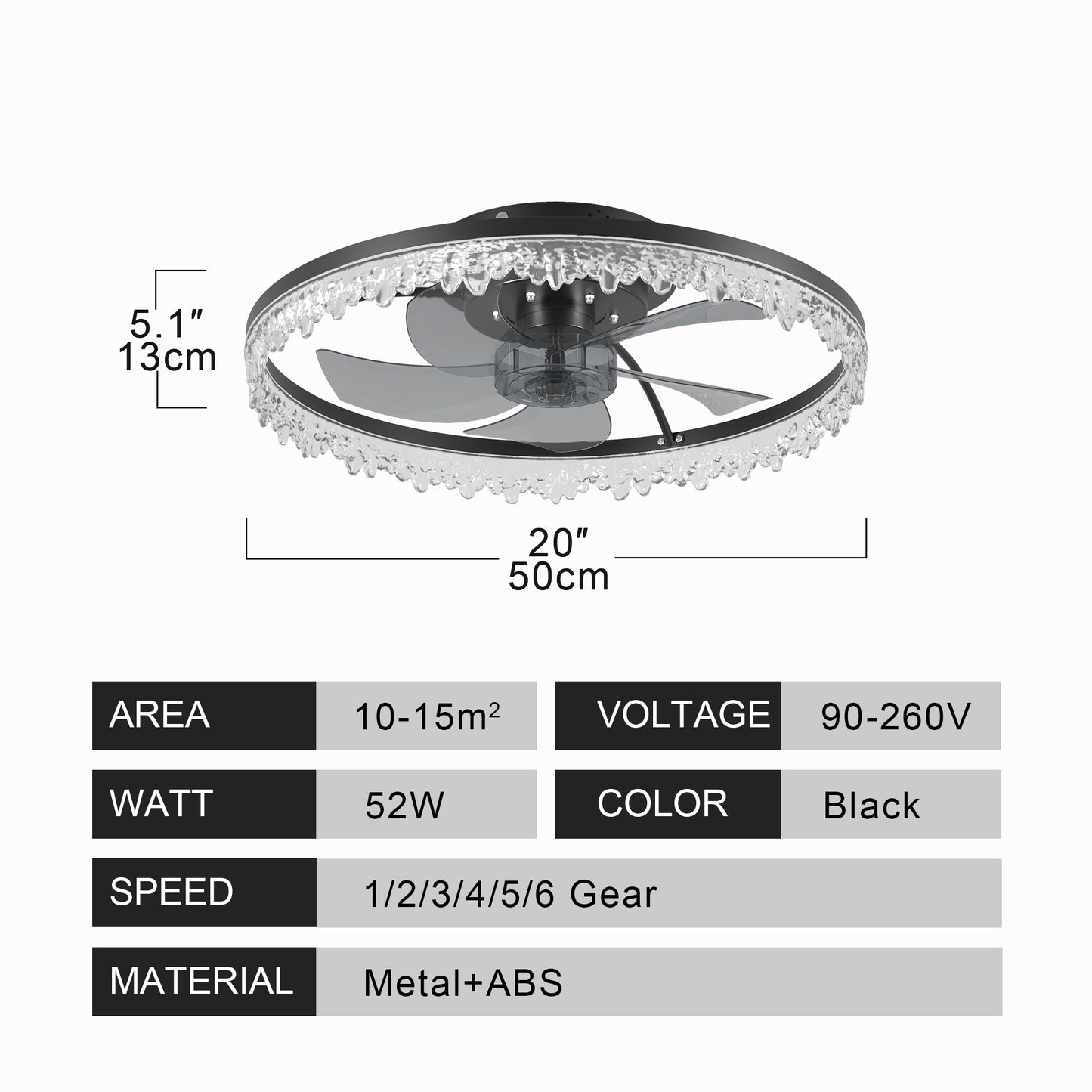 Smart Flush Mount Ceiling Fan With Light-20-inch Integrated LED Chandelier With 5 Invisible Blades, Remote Control & Timer, Dimmable Lighting, Ultra-Quiet Operation For Bedroom, Living Room, And Din