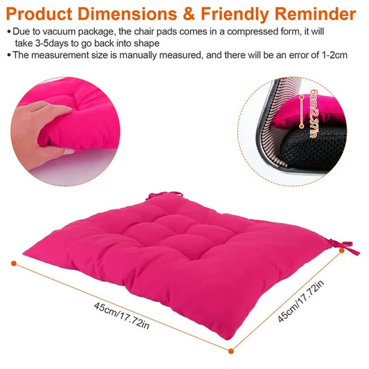4Pcs Chair Cushion Pads Pillow 17.72x17.72x2.37in Soft Tie On Square Sitting Mats For Home Office Car Sitting Travel Thickened
