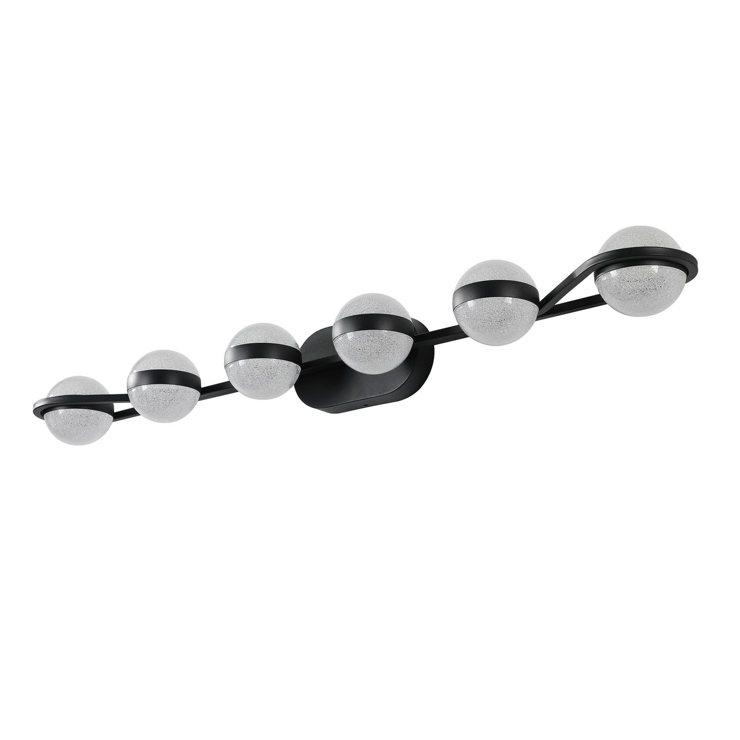 43in Black Minimalist LED Bathroom Vanity Light With Crystal Sand Acrylic Shades,6-Light Wall Mounted Decorative Lighting Fixture, Suitable For Bathroom Vanity Mirror