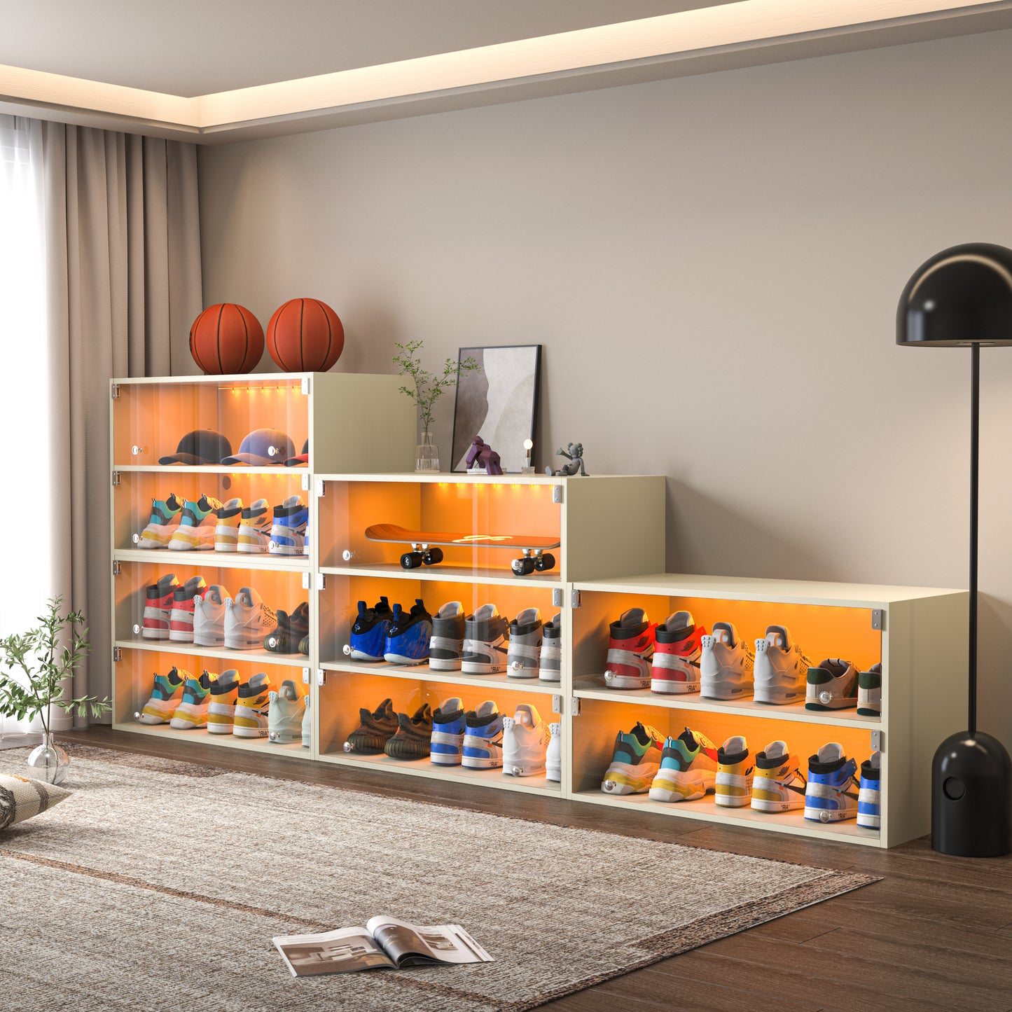LED Light Shoe Box Three Layers With Glass Doors