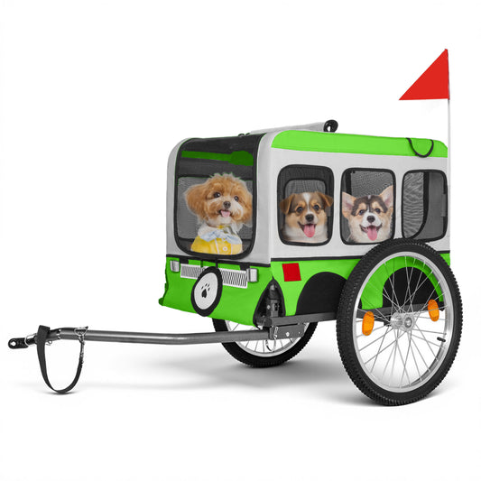 Large Folding Bike Trailer For Dogs - 20x2 1 8 Inches Wheels, Heavy-Duty Steel Frame, Spacious Design, All-Terrain Cycling, Jogging & Camping Adventure, Green