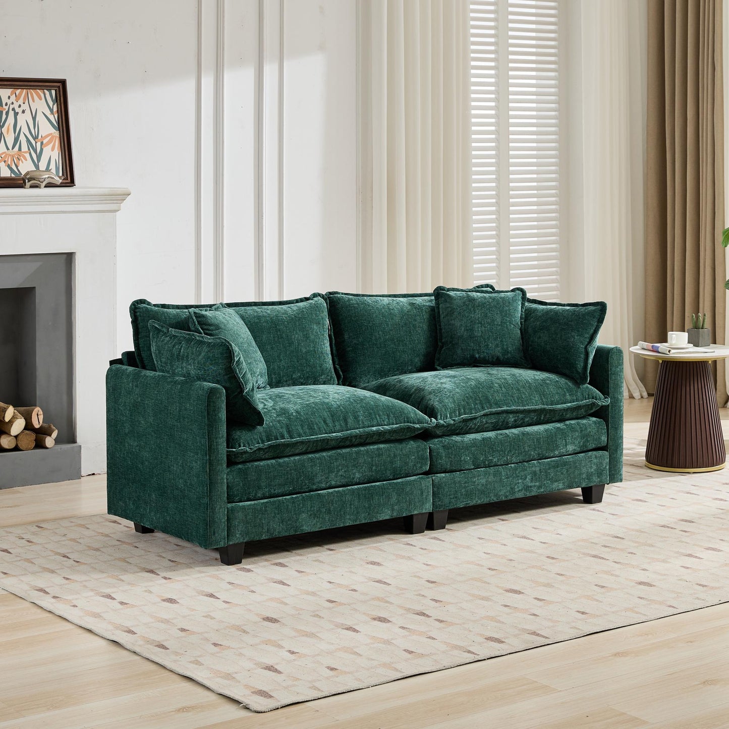Cloud Sofa LoveSeat Ottoman Is Not Included, Modern Sectional Couch, For Living Room Bedroom And Apartment, Comfy Double Layer Upholstered Seat Cushion, Breathable Chenille Fabric, Green,SW5012GN