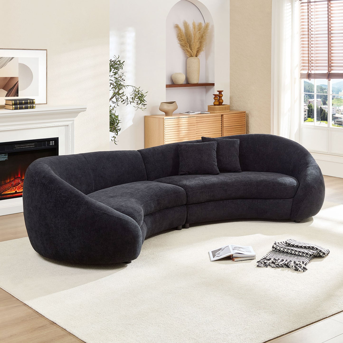 125.98  Modern Curved Sofa With Elegant Love Heart Design For Living Room BLACK