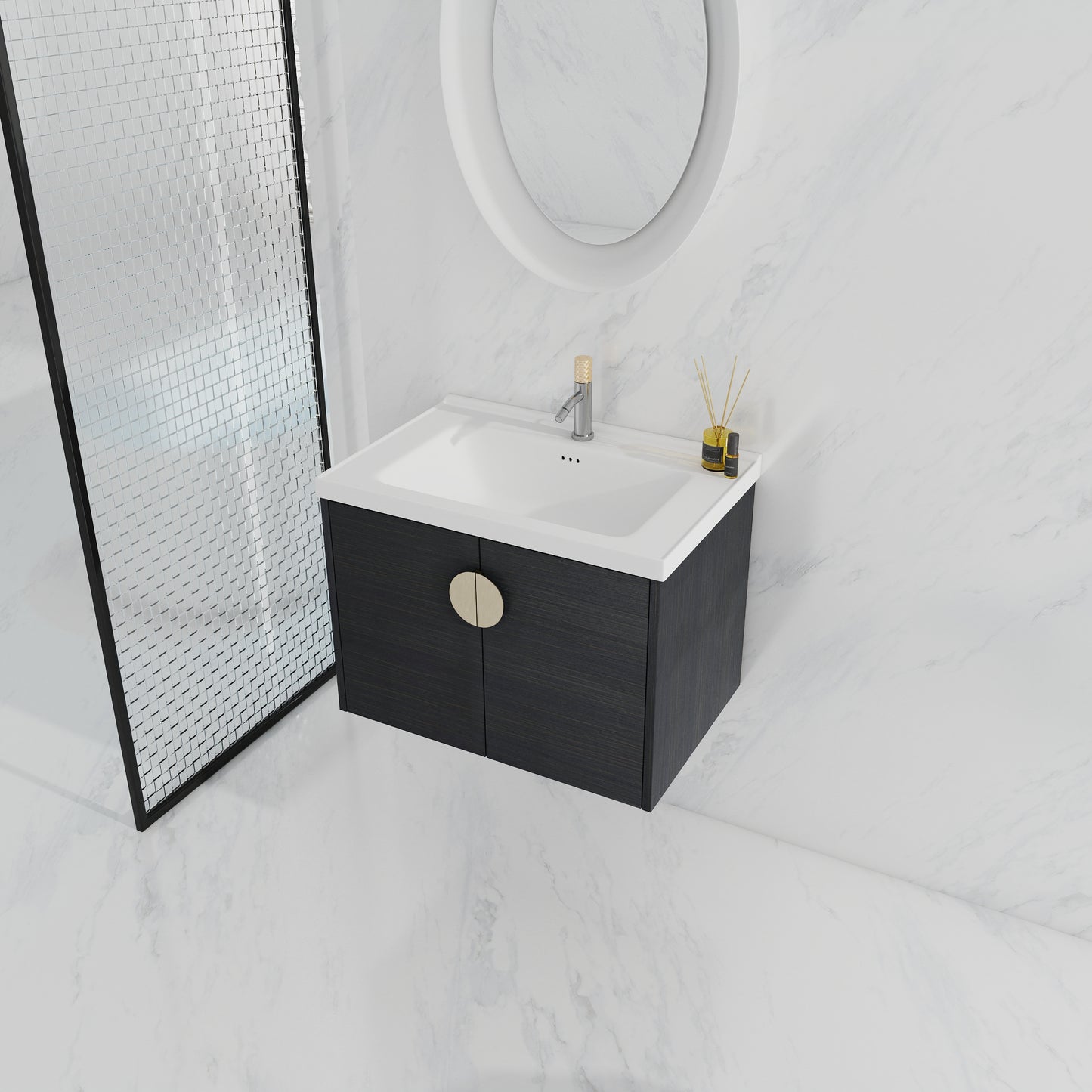 28 Inch Soft Close Doors Bathroom Vanity With Sink, For Small Bathroom, KD-Packing