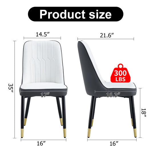 A Modern Dining Chair With A White Dark Gray Dual Tone PU Leather Backrest And Black Metal Legs, Suitable For Kitchens, Bedrooms, And Offices. A Set Of 4 Pieces  White Dark Gray PU C-007 W1151118960