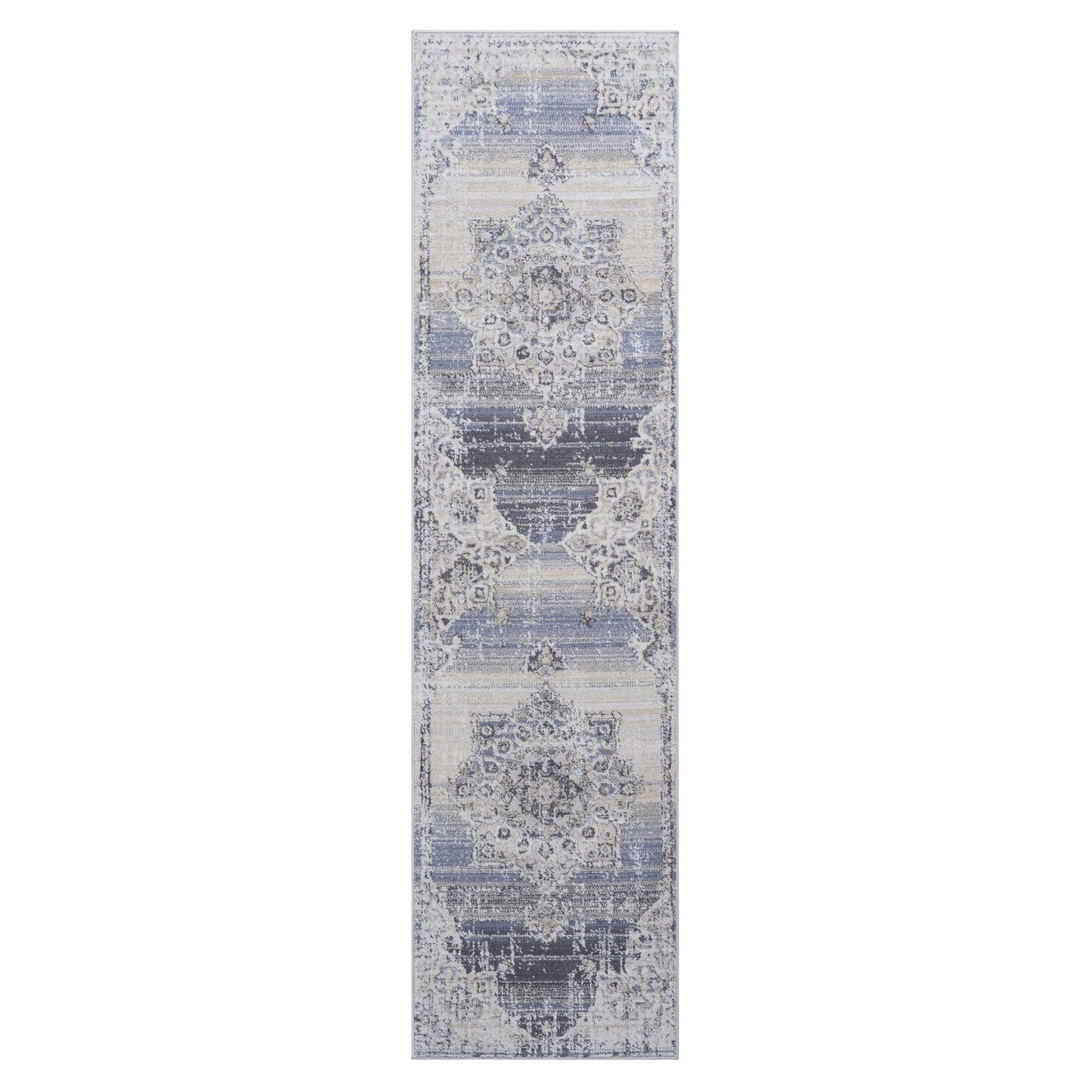 PAYAS  2X8 Cream  Blue  Medallion Runner Rug