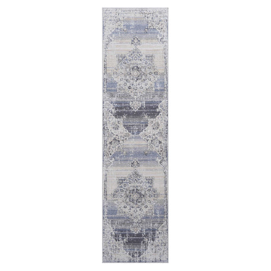 PAYAS  2X8 Cream  Blue  Medallion Runner Rug