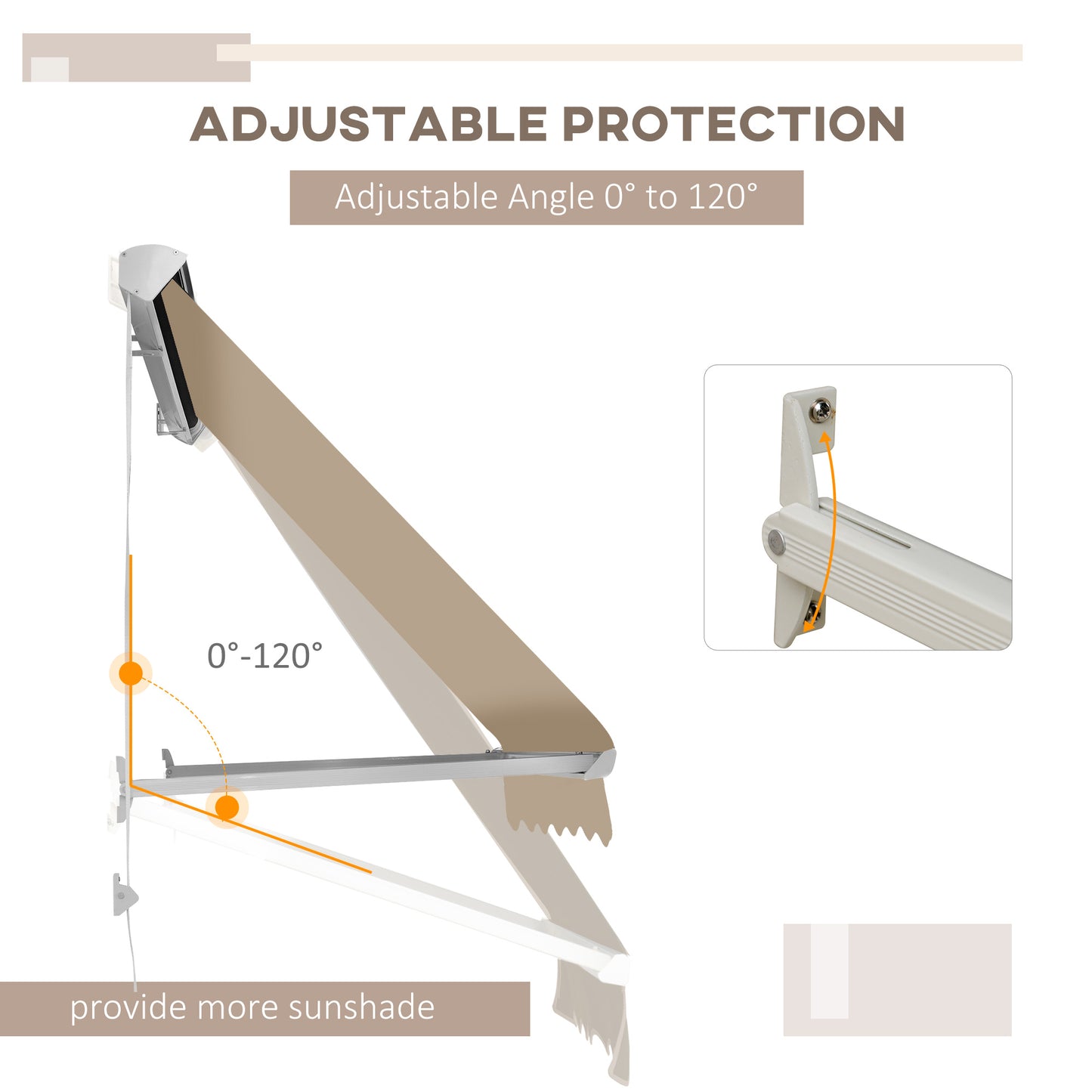 6' Cream Drop Arm Manual Retractable Patio Awning - UV & Sun Protection Window Sunshade With Hardware
