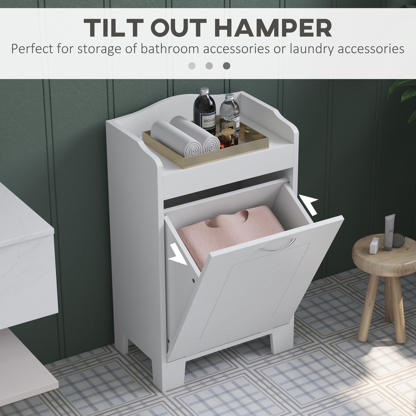 31  Tilt Out Laundry Hamper, Free Standing Bathroom Storage Cabinet  Home Organizer, White