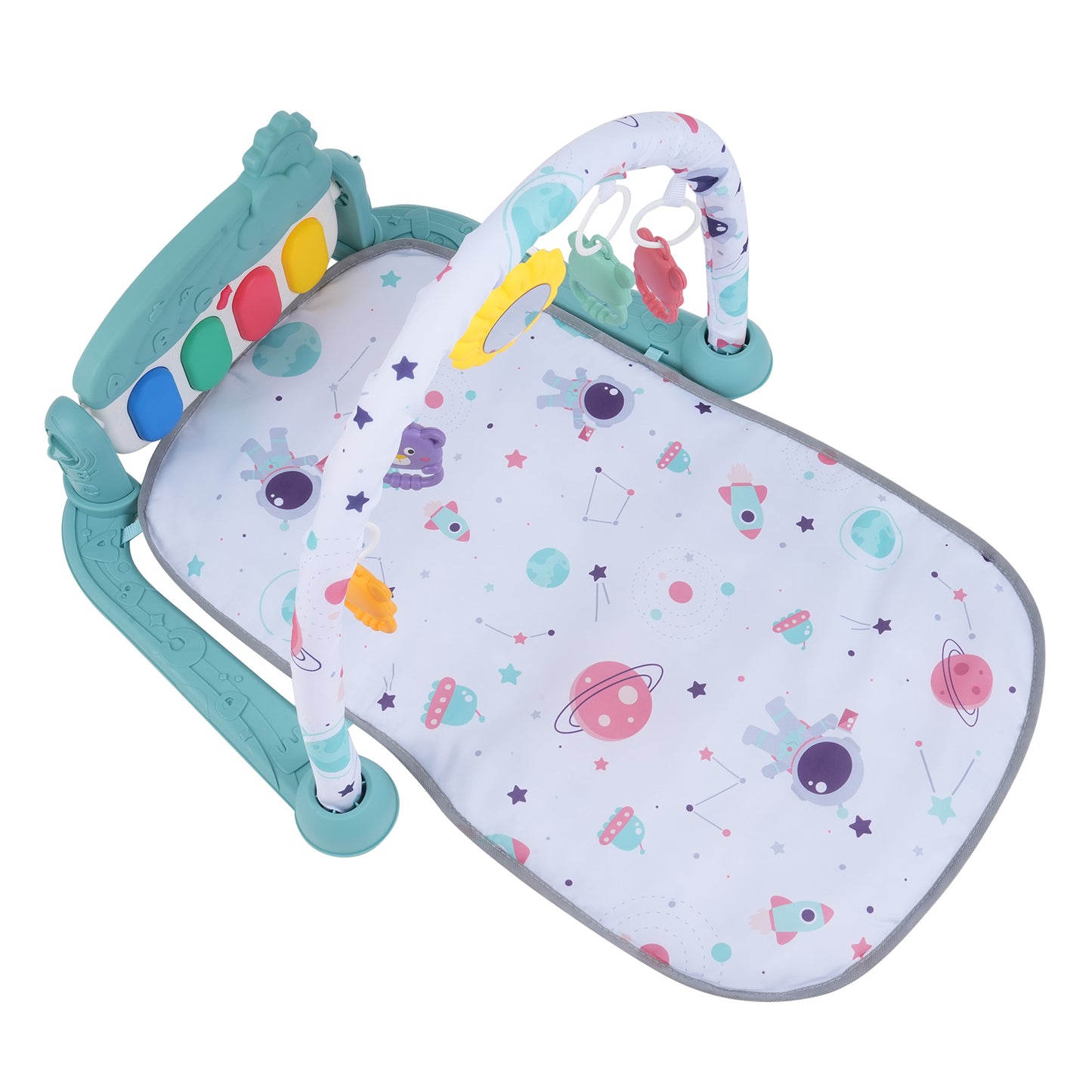 Baby Play Mat With Piano Keyboard &amp; Deatchable Hanging Toys, Kick And Play Musical Activity Gym, Tummy Time Crawling Mat For Infants 0-12 Months, 4 Colorful Hanging Toys And Sun Flower Mirror