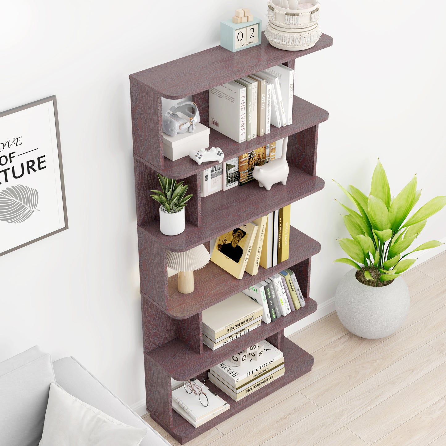 31.5L X 64.56 H Free Combination Bookshelf Modern 5-Tier Open Storage Bookcase MDF Wood Display Shelving For Living Room Home Office Bedroom Decor Organizer, Media Storage Shelves