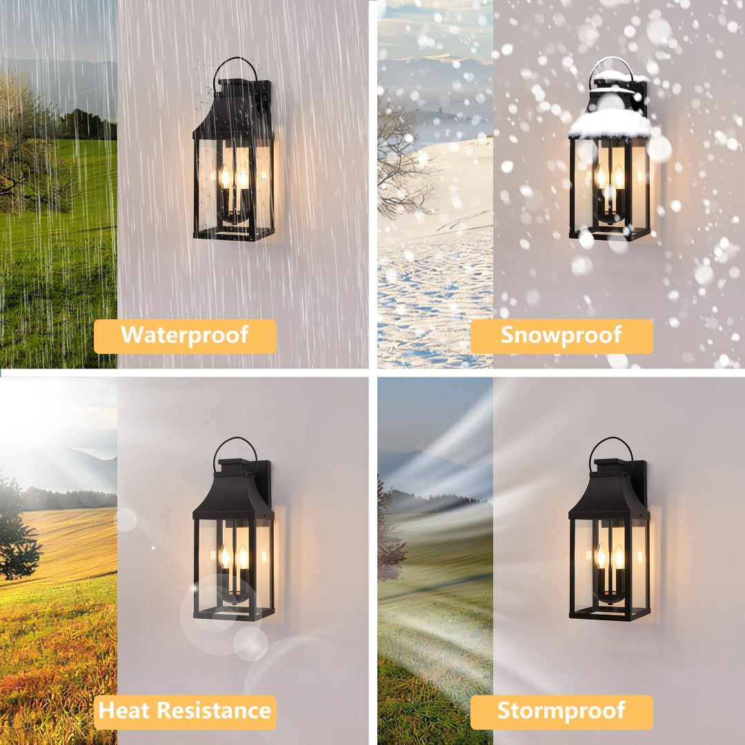 20'' Outdoor Wall Light,2-Pack Porch Light Outdoor Wall Sconce Lantern, 2-Light Modern Black Exterior Lighting Fixture Wall Mount, Outside Light For House Garage