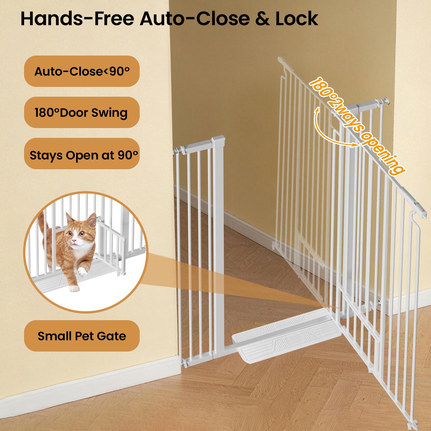 53.15  Extra Tall Cat Gate, 29.53 -40.16  Wide With Small Cat Door, Auto Close Safety Pet Gate, 1.37  Narrow Bar Spacing, NO Drilling Pressure Mount Kit For Cats And Dogs, White