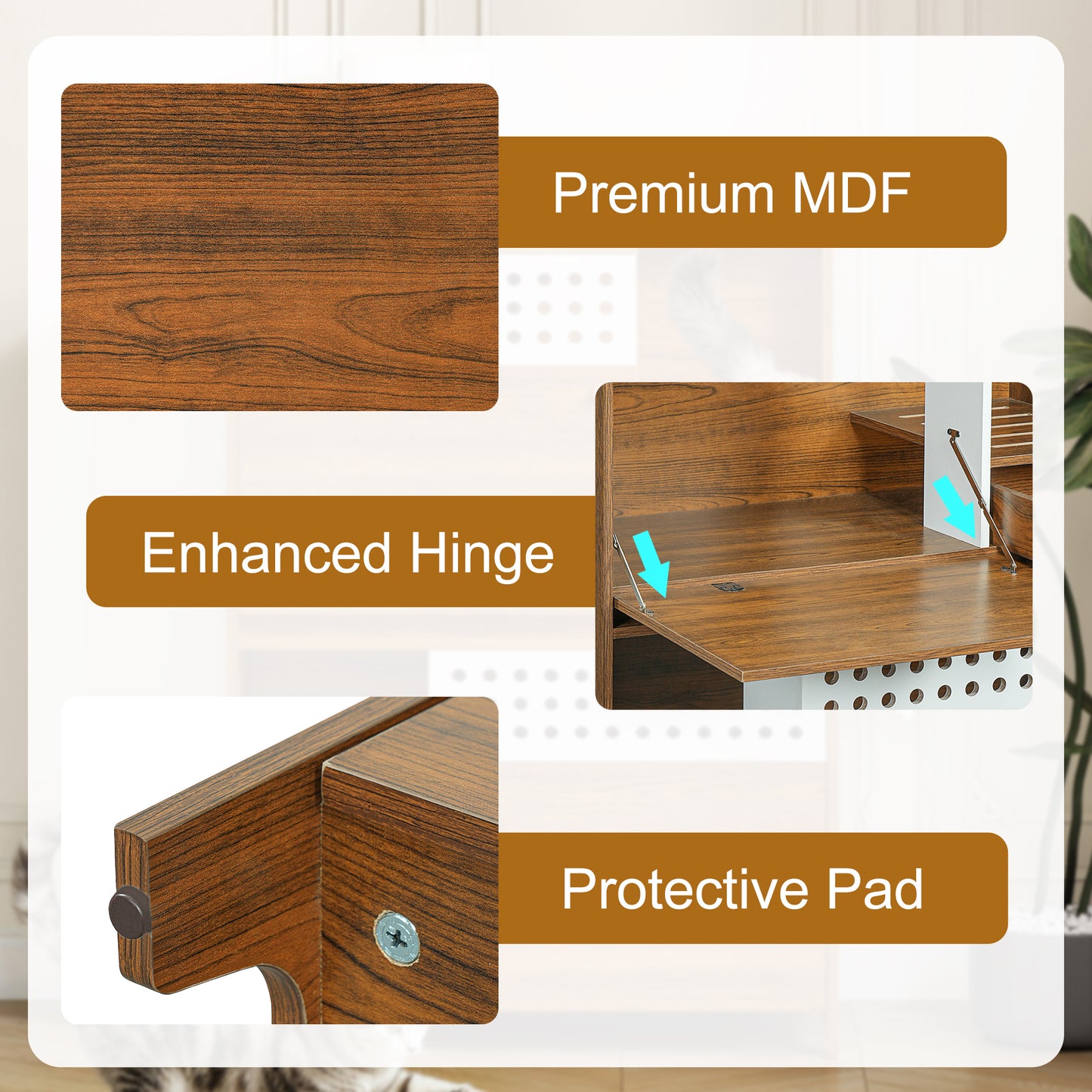 2-Piece Of Modern 2 IN 1 Cat Furniture Set, Cat Litter Box Enclosure Side Table, Cat House With Storage, For 2 Small-Medium Sized Cats - BROWN