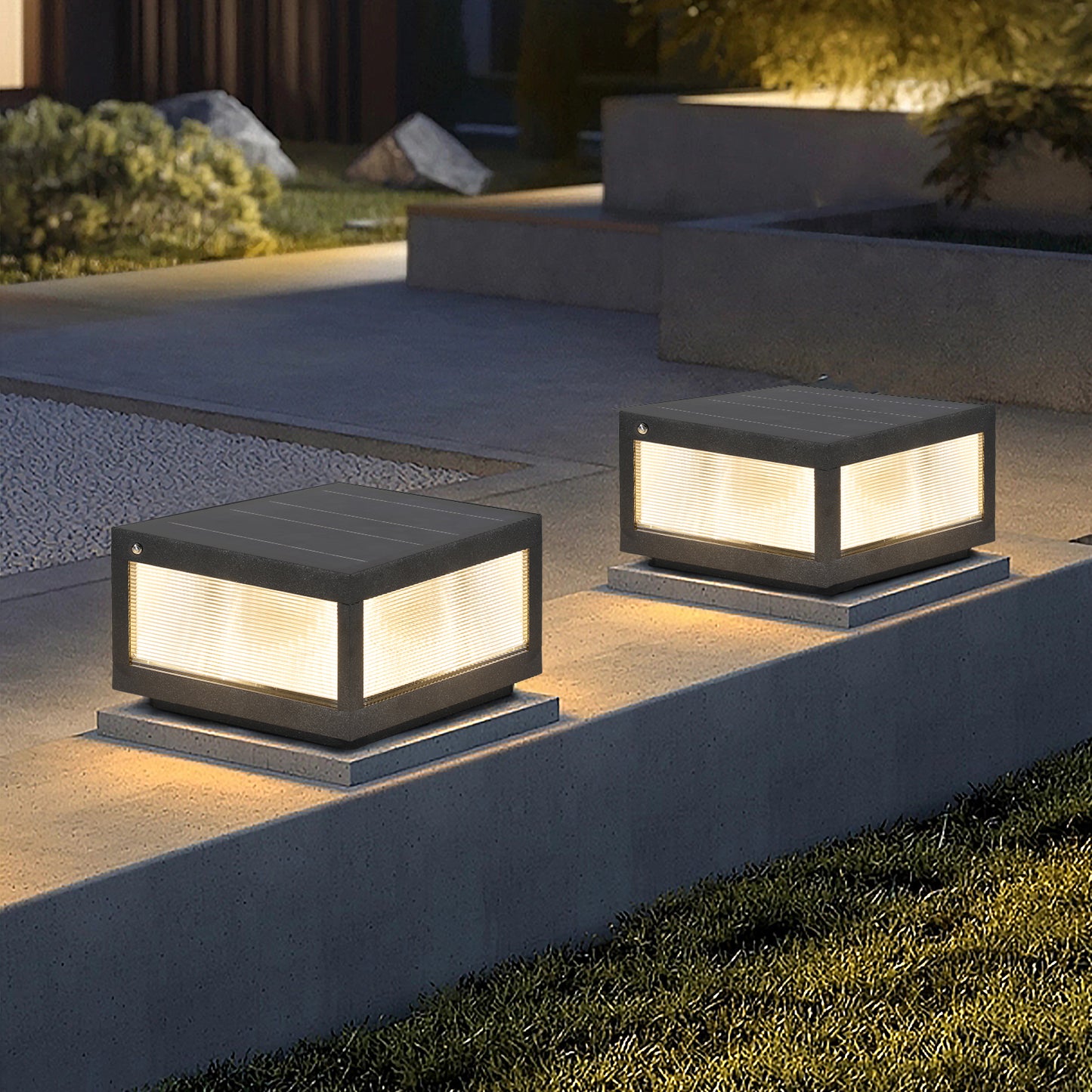 12 Black Solar Powered LED Post Cap Light, Modern Outdoor LED Fence Light For Pathways, Decks, And Patios   1-Pack