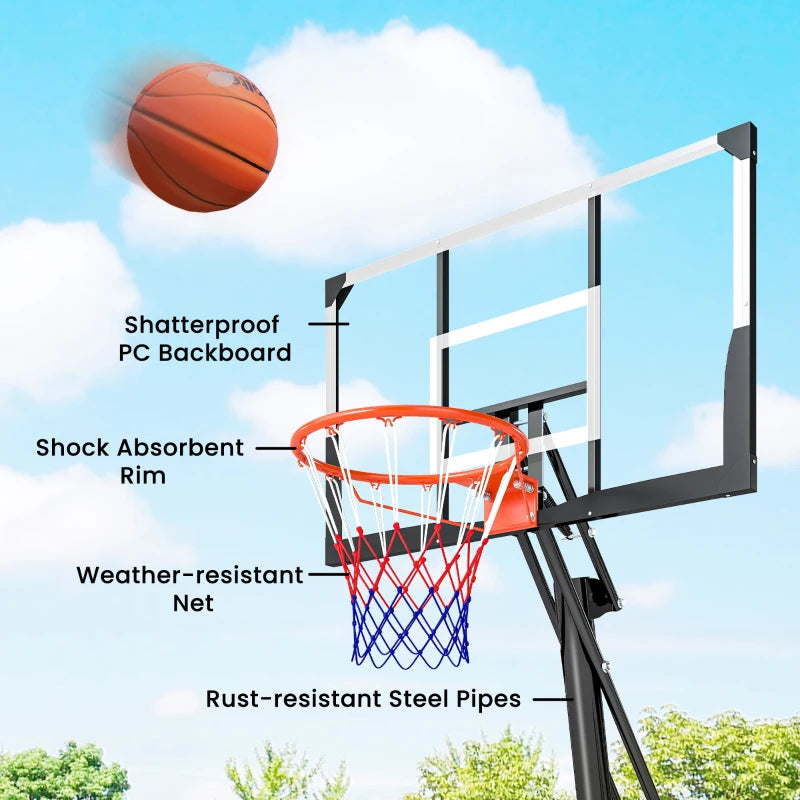 Portable Basketball Hoop Outdoor, 8-10ft Adjustable Basketball Goal, 47 Inch Shatterproof Backboard, Hand-Crank Lift