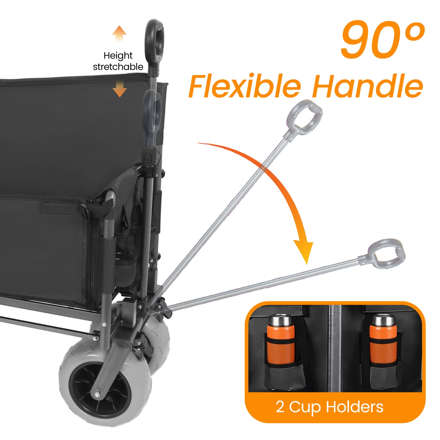 3- In- 1 Collapsible Wagon Converts To Bench Convertible Folding Wagon Cart With Rear- Mounted Folding Tabletop  500lbs Heavy- Duty  180L Capacity For Camping  Beach  Garden  Fishing- Black