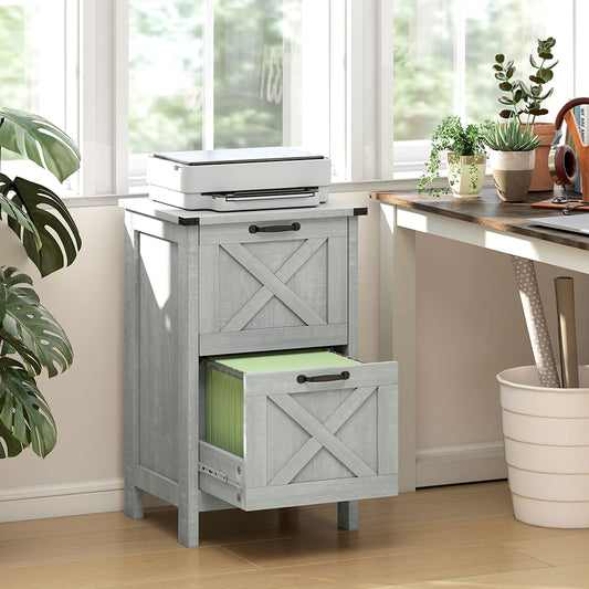 Vertical File Cabinet With 2 Drawers,Quality Drawer Slides  Anti-tipping Device Rustic Farmhouse Office Storage Cabinet For A4, Letter Size, Distressed Light
