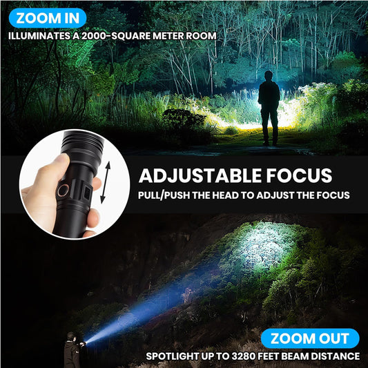 Rechargeable Flashlight 50000 Lumens Long Range Super Bright USB C LED Flashlight Long Life 5 Modes Powerful Zoomable Flashlights For Emergency Hiking Camping