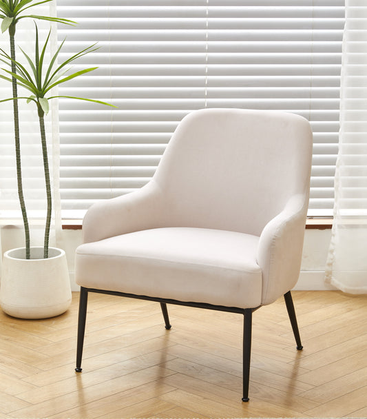 Beige Velvet Accent Chair, Modern Upholstered Armchair With Metal Legs, Comfy Side Chair For Living Room Bedroom
