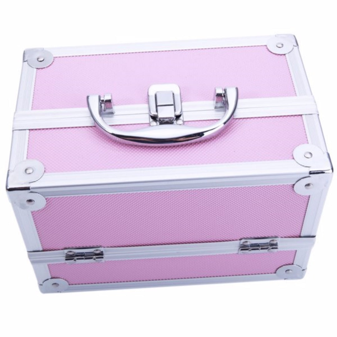Portable Top-opening With Mirror, Aluminum Alloy, Pink, Makeup Box, SM-2176