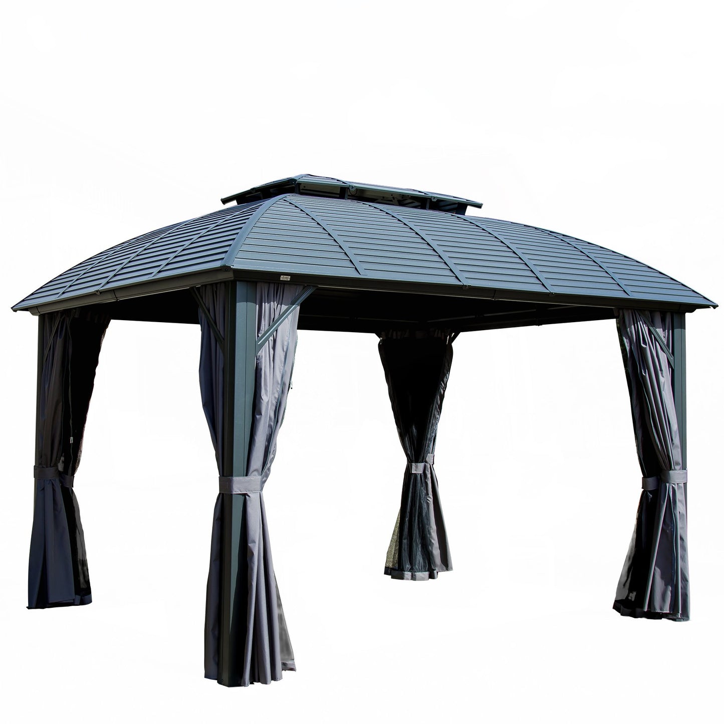 Outdoor Gazebo 10 X12 , Permanent Hardtop Gazebo With Aluminum Frame For Patios Deck Backyard, Galvanized Steel Double Roof, Curtains And Netting For Lawns, Garden, Poolside