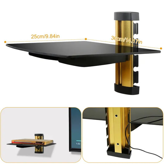 Floating Wall Mounted Strengthened Tempered Glass Shelf For DVD Cable Boxes