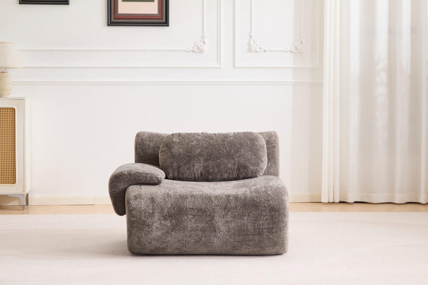 Compression Wave Sofa, Convertible Floor Sofa Bed, DIY Boneless Modular Sectional Sofa, No Assembly Required, Rabbit Velvet Fabric, 2-Seater, Light-grey