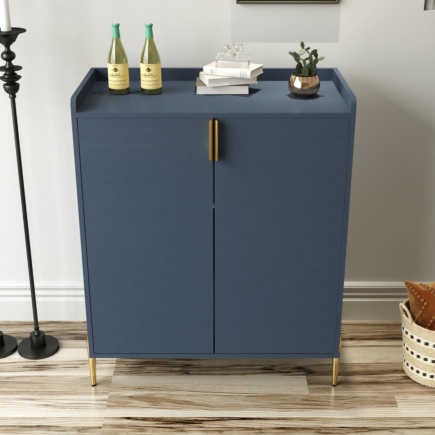 2 Doors Home Wine Bar Cabinet With Wine Rack & Adjustable Storage Shelf, Modern Sideboard With Soft-closing Hinge, Dinning Room Buffet Cabinet, Liquor Cabinet Kitchen, Living Room Coffee Cart Blue