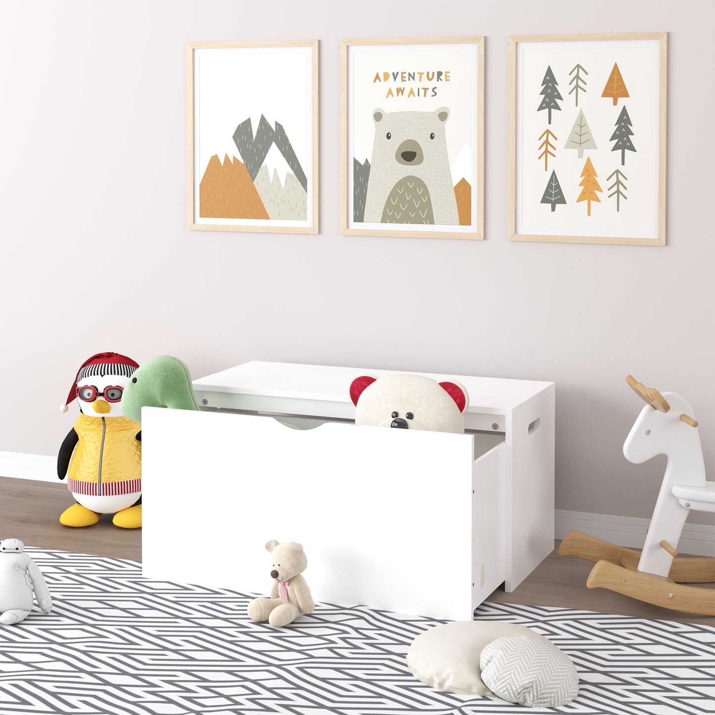 Kids Toy Storage Organizer With Rolling Drawer  Modern Wooden Toy Chest With Wheels, Large Pull-Out Bin For Nursery, Bedroom Or Playroom