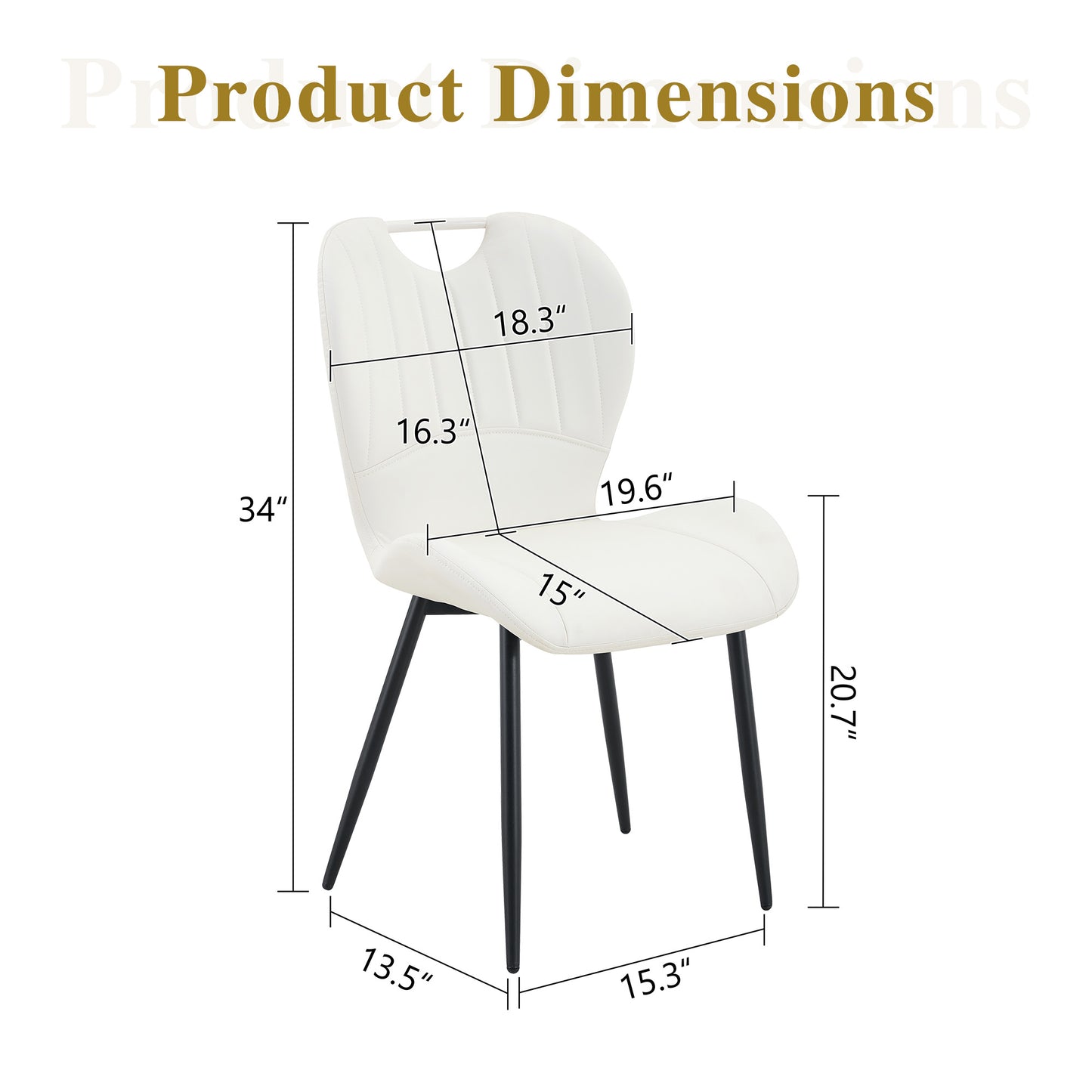 Set Of 4 White PU Dining Chairs With Integrated Handle. Black Metal Frame, Adjustable Leveling Feet. Home Dining Chairs With Extra-Wide Comfortable Cushion, Versatile For Multiple Scenarios.