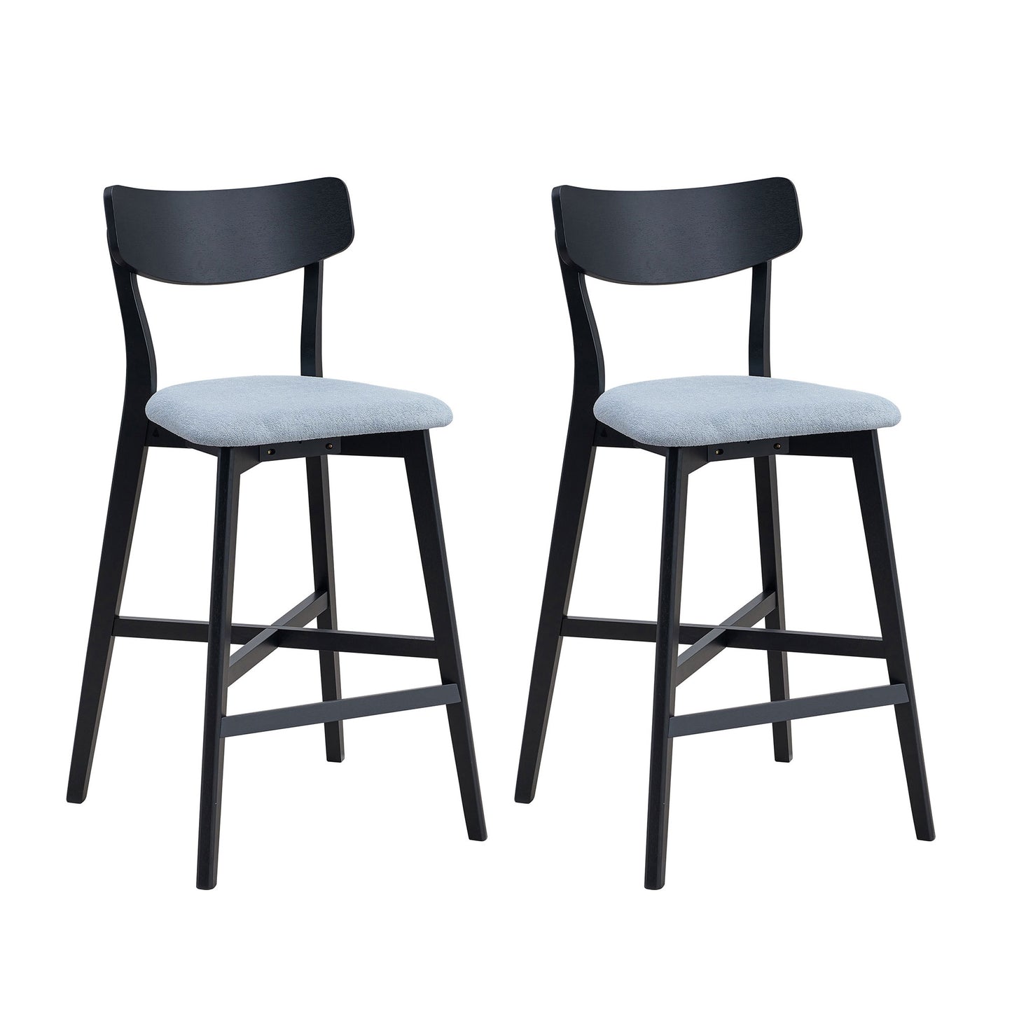 Wooden Bar Chairs Set Of 2, Modern Soft Upholstered Kitchen Island Chairs, Counter Height Stool With Backrest,Wooden Frame Chairs With Footrest For Pub,Living Room,Restaurant,Black