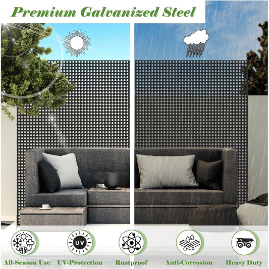 Metal Privacy Screen, Freestanding Outdoor Indoor Divider, Decorative Privacy Screen Panels For Balcony Patio Garden, Rhombus-Shaped