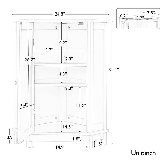 Grey Bathroom Cabinet Triangle Corner Storage Cabinet With Adjustable Shelf Modern Style MDF Board