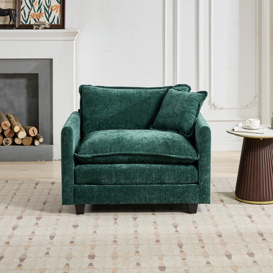 Cloud Sofa Single Seat Ottoman Is Not Included, Modern Sectional Couch, For Living Room Bedroom And Apartment, Comfy Double Layer Upholstered Seat Cushion, Breathable Chenille Fabric, Green