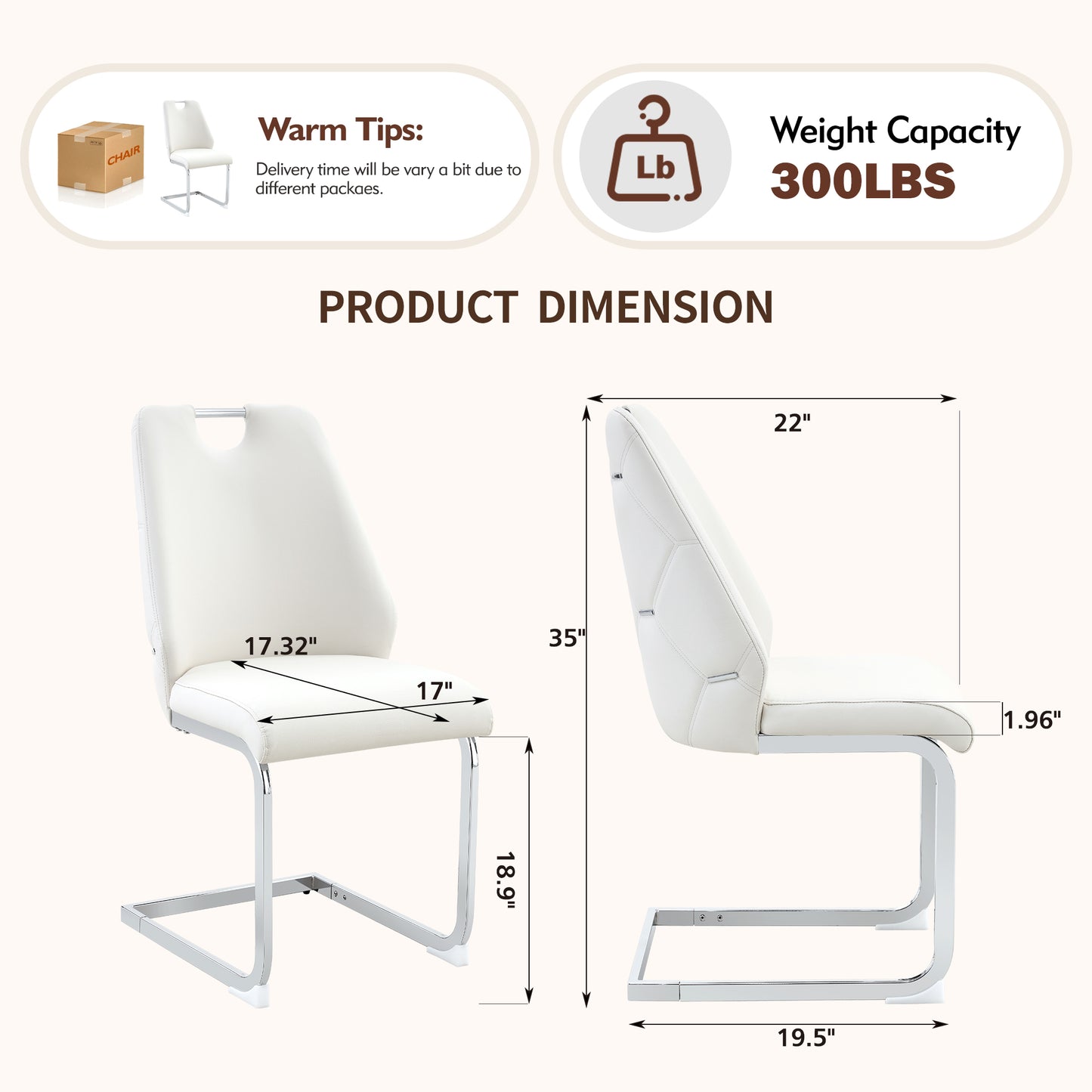 Dining Chairs Set Of 2, White Faux Leather Kitchen Chairs With Gold Mesh Texture, Silver Back Ring And Chrome Pull Handle, High Back Upholstered Dining Room Chair   White, Set Of 2