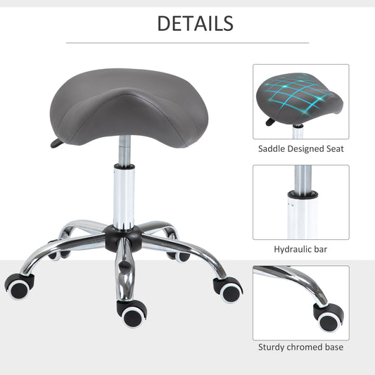 Rolling Saddle Stool Ergonomic PU Leather Height Adjustable Hydraulic Spa Chair Grey
