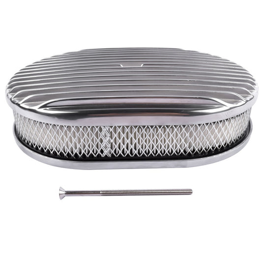 12inch Oval Aluminum Full Finned Air Cleaner Polished Paper Element Fits For SB & BB CHEVY FORD & MOPAR CHRYLER DODGE PLYMOUTH