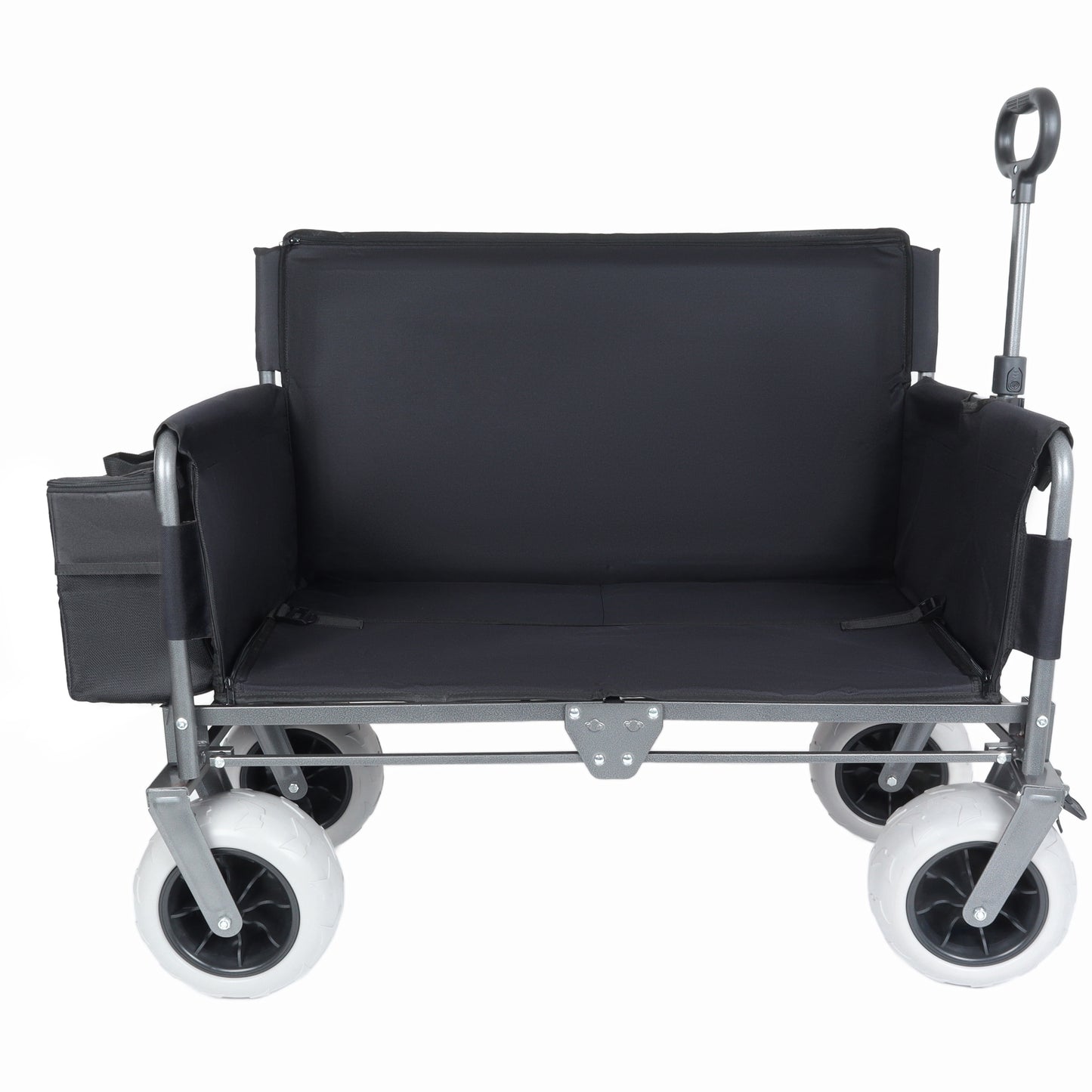 Folding Wagon With Bench Seat & 500 Lbs Capacity Patent Protection - 3- In- 1 Collapsible Utility Cart With All- Terrain Beach Tires For Camping  Includes 1 Ice Pack  Beach  Groceries  Outdoor  Black