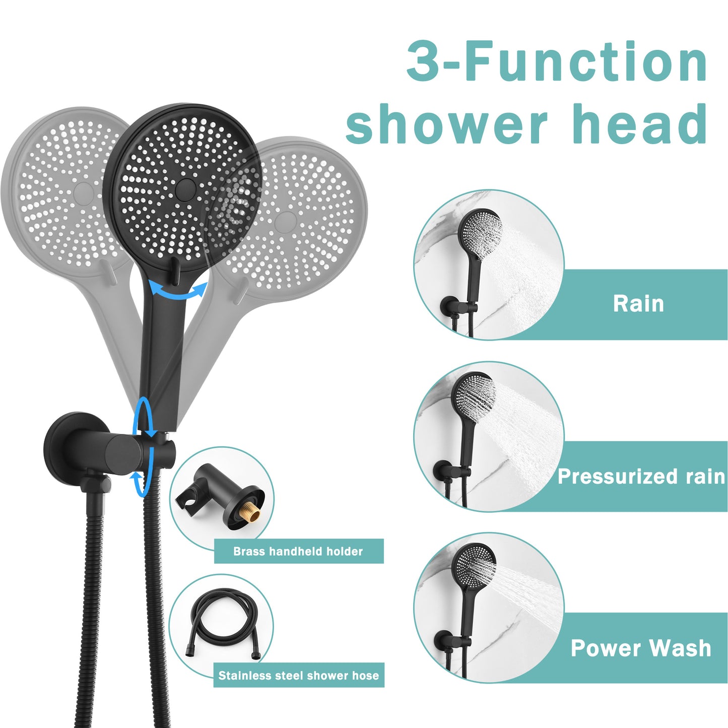 Luxury 3-Function Shower System Set - Solid Brass Control Valve, 10  Overhead Shower, 3-Spray Handheld, With Bathtub Spout