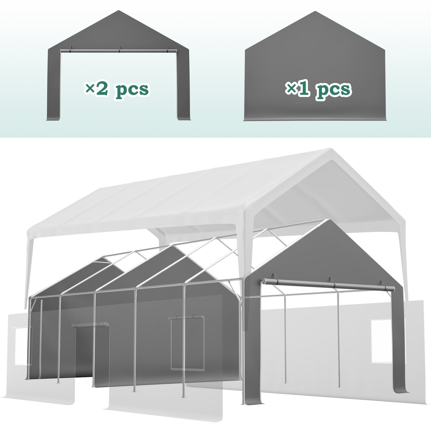13x26 FT Heavy Duty Carport Canopy With 2 Roll-Up Doors   1 Side Door, Removable End Walls & Windows, All-Weather Portable Garage Shelter For Car, Truck, Boat, Vehicle