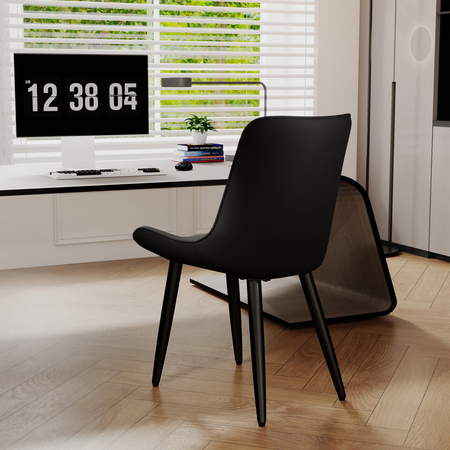 Set Of 2 Modern PU Leather Dining Chairs With Thick Cushions & Metal Legs, Armless Faux Leather Side Chairs For Kitchen, Dining Room