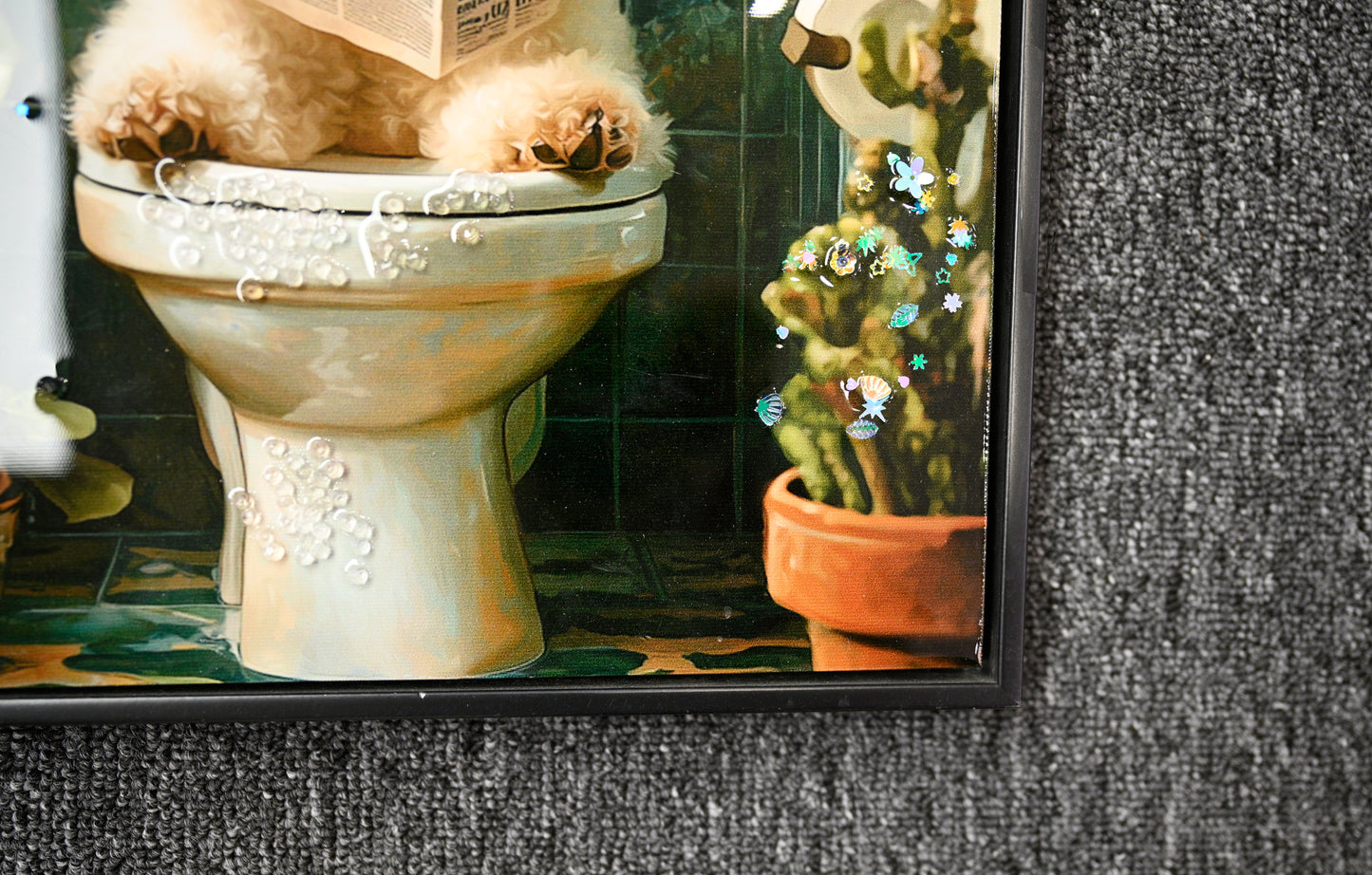Framed Bathroom Decor, Cute Puppy Wall Art In Picture Frame, Funny Bathroom Wall Art Signs, 3D Canvas Print Ready To Hang  Framed,12  X16