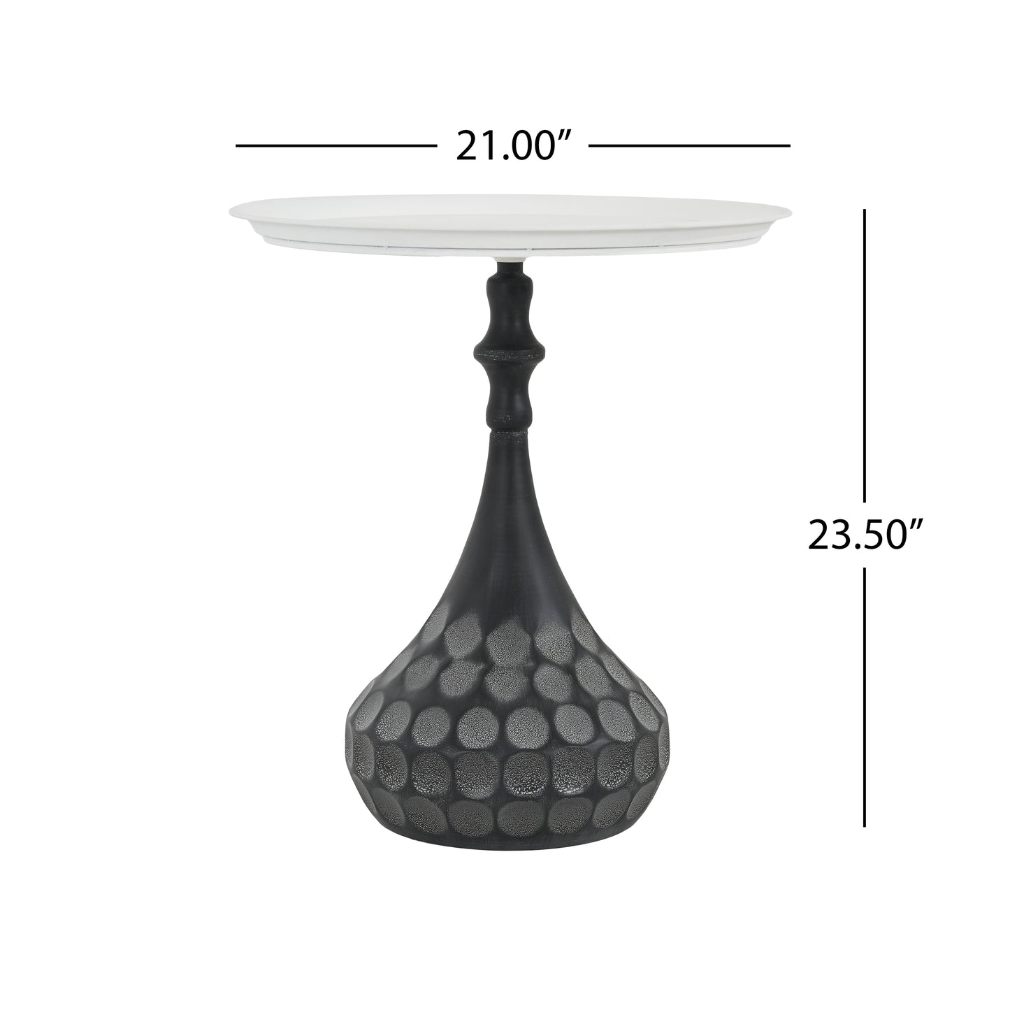 Accent Metal Coffee Table, Pedestal Table For Living Room, Hand-hammered Texture, White Black