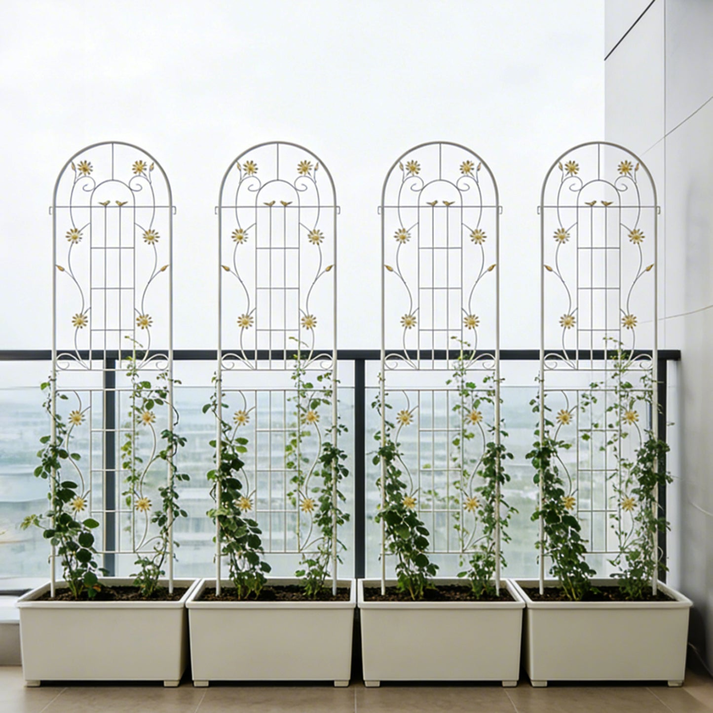 4 Pack Metal Garden Trellis 86.7  X 19.7  Rustproof Trellis For Climbing Plants Outdoor Flower Support Cream White
